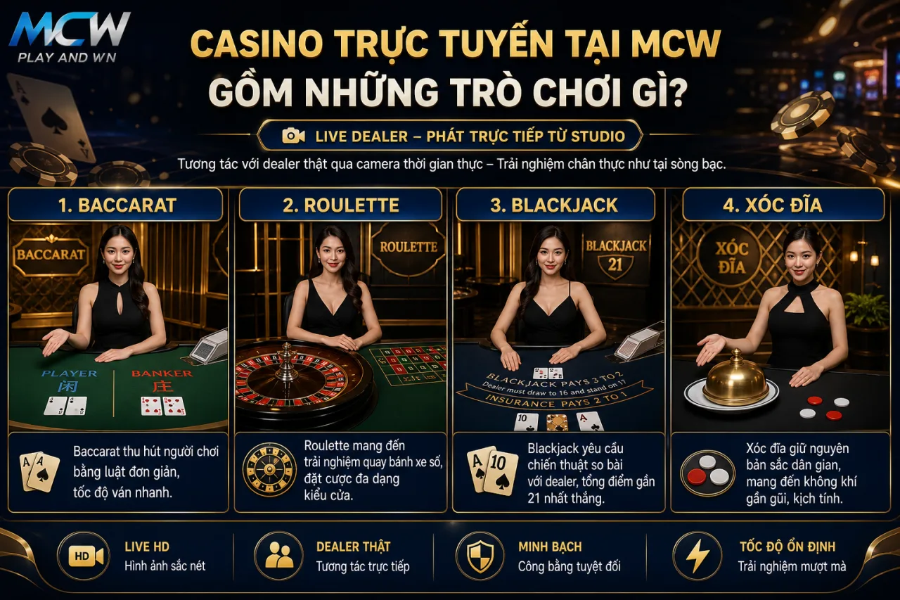 Casino Trực Tuyến Tại MCW Gồm Những Trò Chơi Gì? Casino Trực Tuyến Tại MCW Gồm Những Trò Chơi Gì?